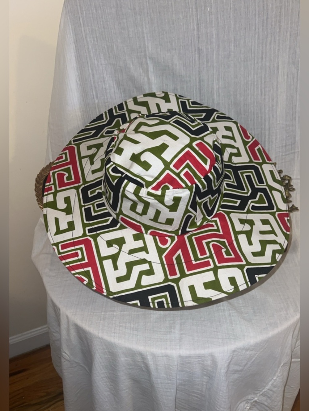 African Print Bucket Hat Wax Style Colorful by K-K Vogues - Olive, Black & Red - Picture 5 of 8